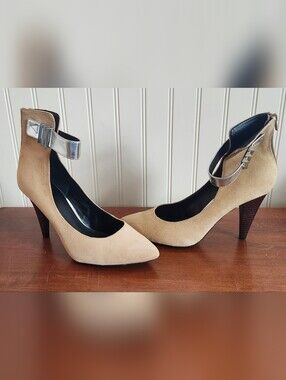 Kelsi Dagger Women's Beige Suede Pointed-Toe Ankle-Strap Heels